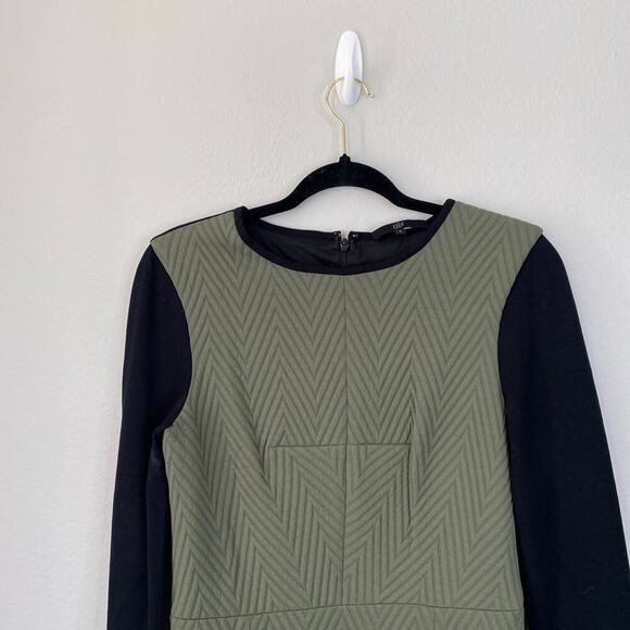 TIBI Quilted Zig Zag Fitted Dress in Olive/Black Multi Sheath Long Sleeve Size 6 - Picture 5 of 8
